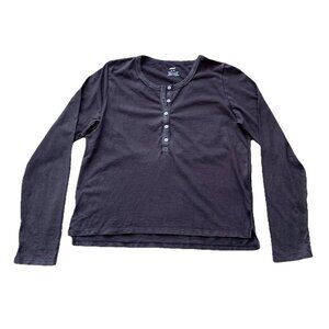 Aerie Henley Long Sleeve Shirt Womens Medium Brown Gray NWT